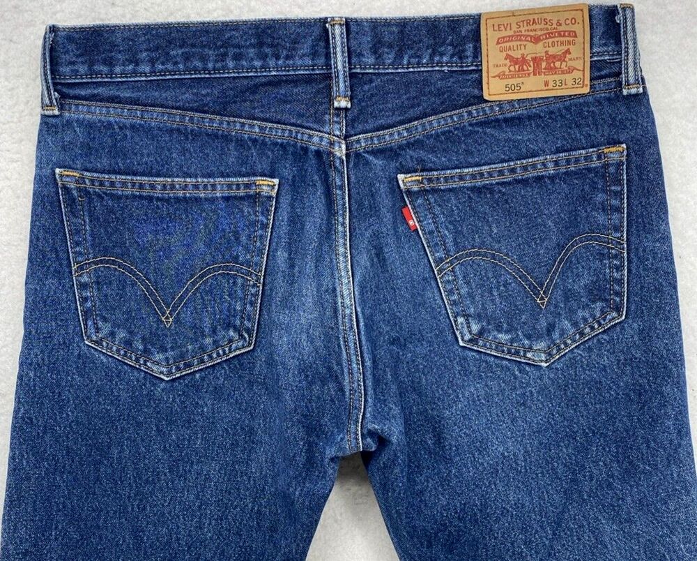Levi's 505 Straight Fit Jeans Mens 33x32 Medium Wash Blue 100% Cotton Denim - Picture 9 of 15